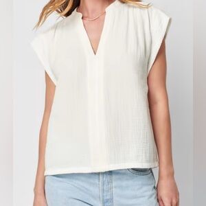 Faherty Cream Cap Sleeve Boxy Blouse